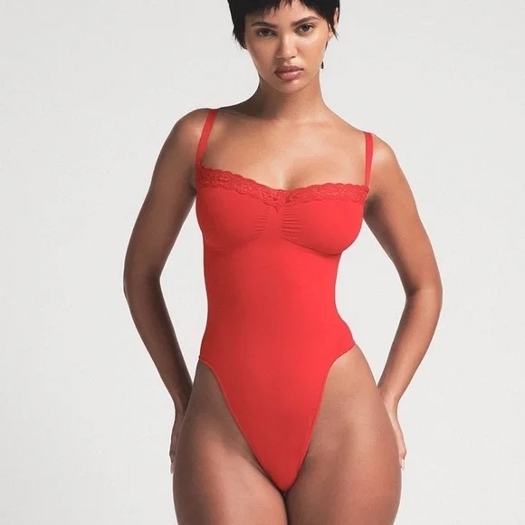 SKIMS Tops - SKIMS sculpt red lace bodysuit NWOT